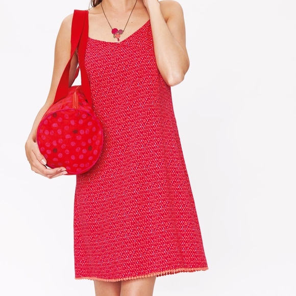 DONATED! NWT Sun Dress Pom Pom Trim! Red & Orange Summer La Fiance du Mekong - Picture 6 of 8